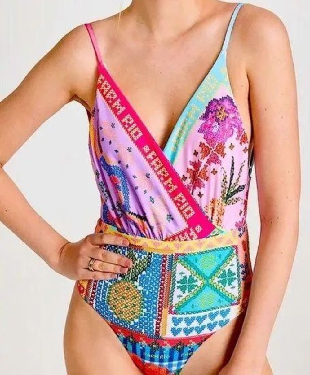 Farm Rio One Piece Swim Suit, V-neck Cheeky, Small, New! Retail $185